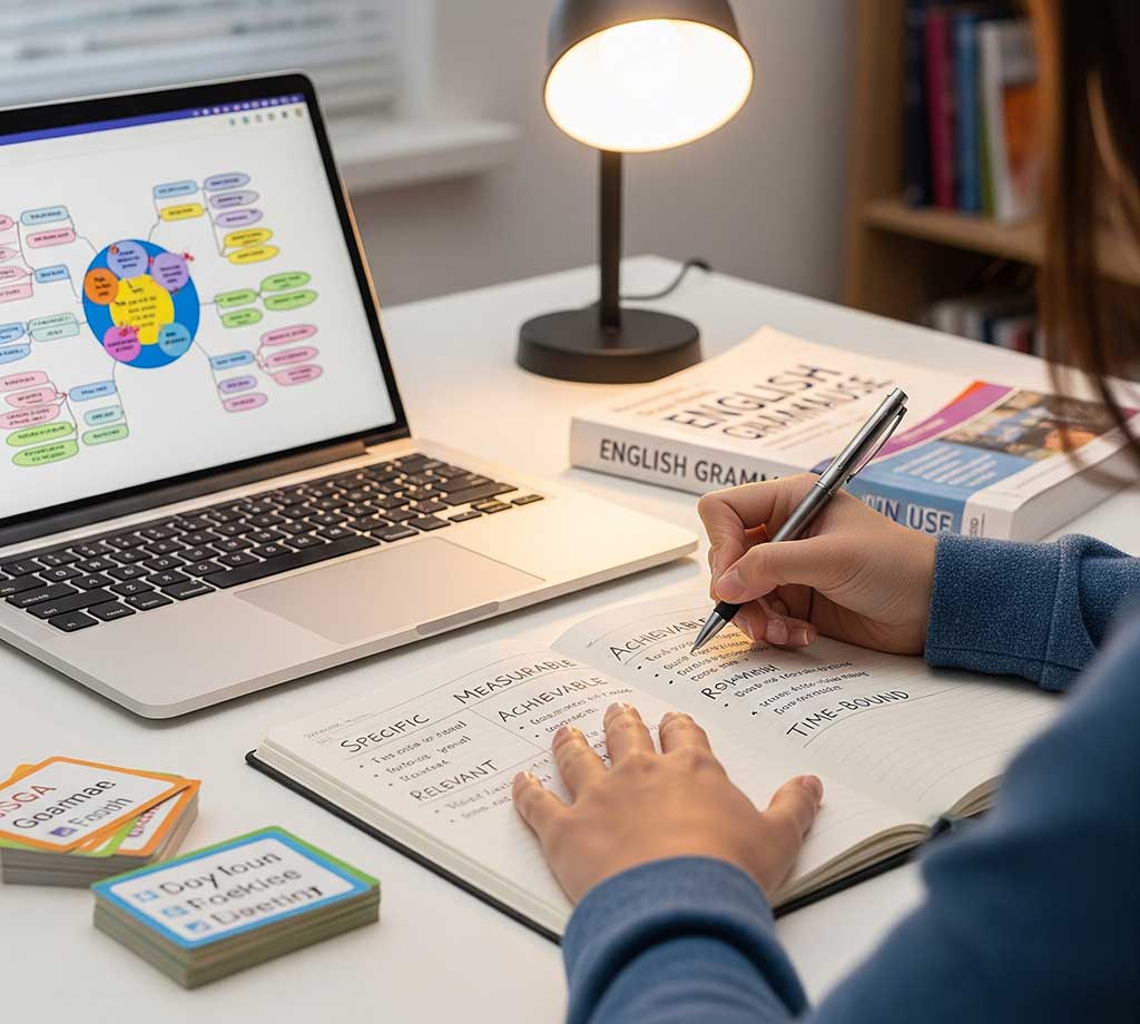 Estudiante de inglés nivel avanzado trabajando en SMART Goals