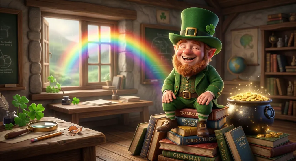 Ilustración de un leprechaun para el recurso gratuito de preparación del examen Cambridge Flyers A2 en CambridgeMB