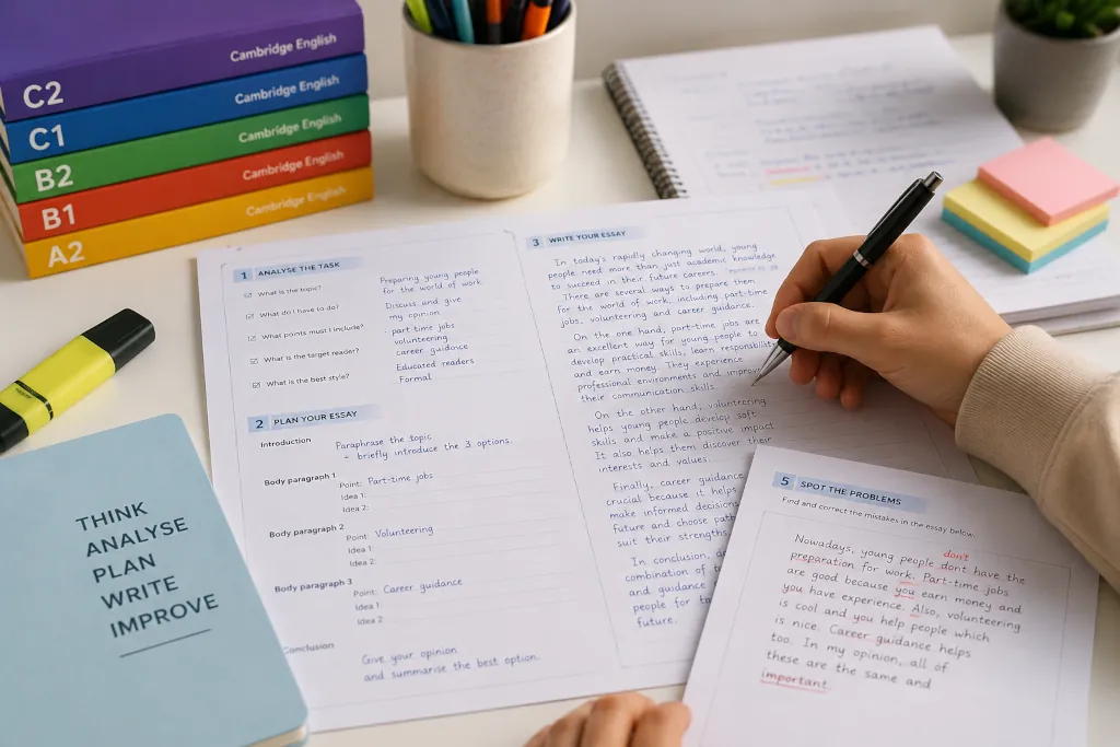 Worksheet para practicar el Essay del examen C1 Advanced Cambridge Writing Part 1