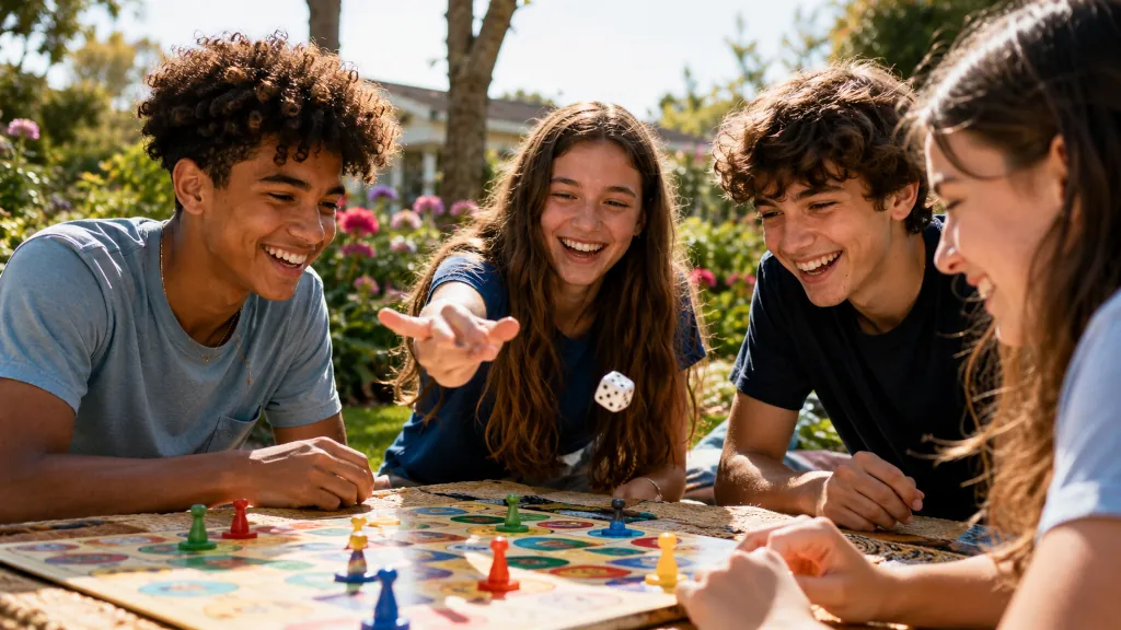 Estudiantes jugando al Summer Holiday English Board Game para practicar inglés en verano Estudiantes jugando al Summer Holiday English Board Game para practicar inglés en verano